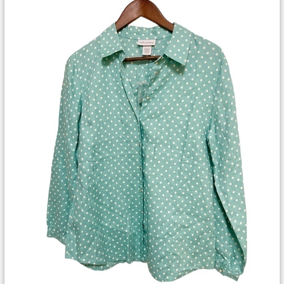 Soft Surroundings 100% Linen Button Front Long Sleeve Blouse - Picture 2 of 4